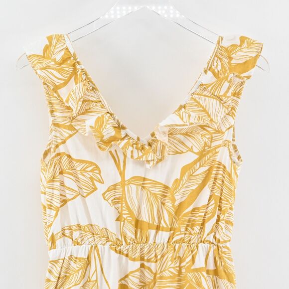 SUGAR LIPS Dress Size XS Yellow Tropical Print Poplin Cotton Ruffle Tiered Midi - Picture 6 of 12